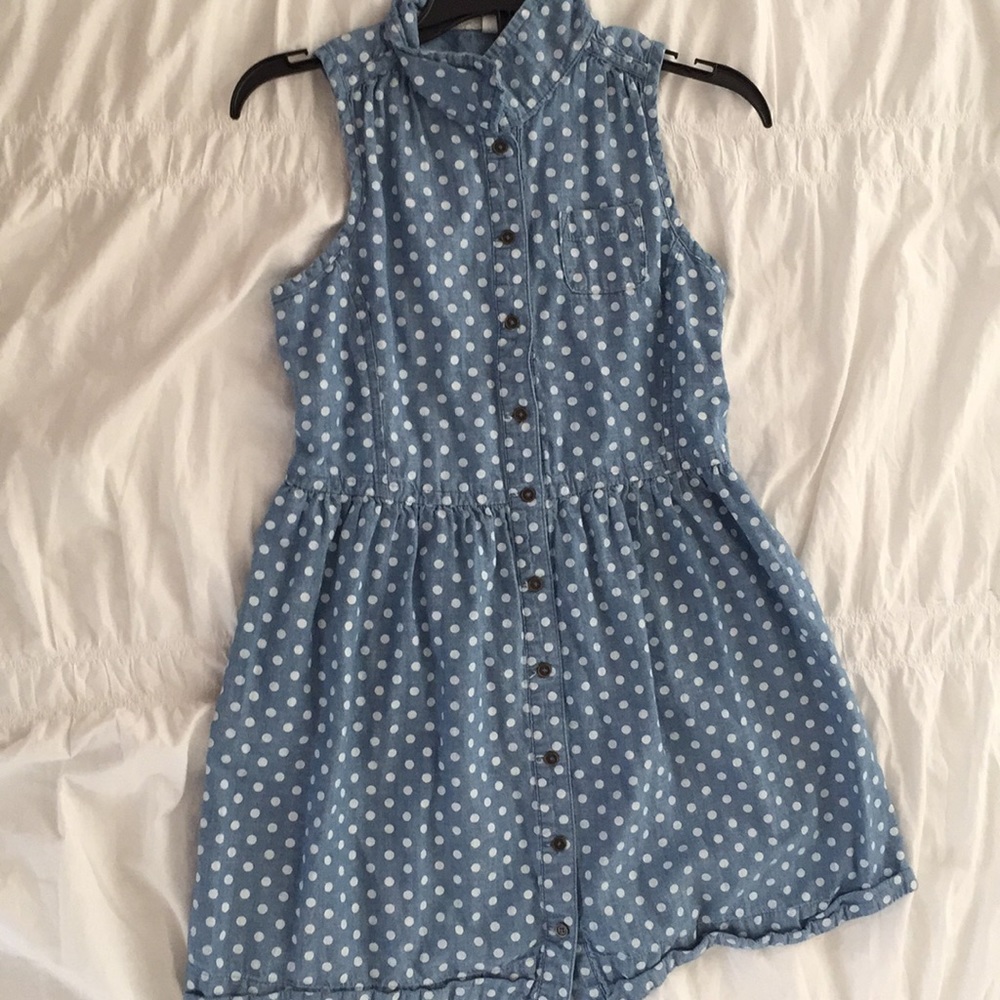 Blue and white polka dot dress